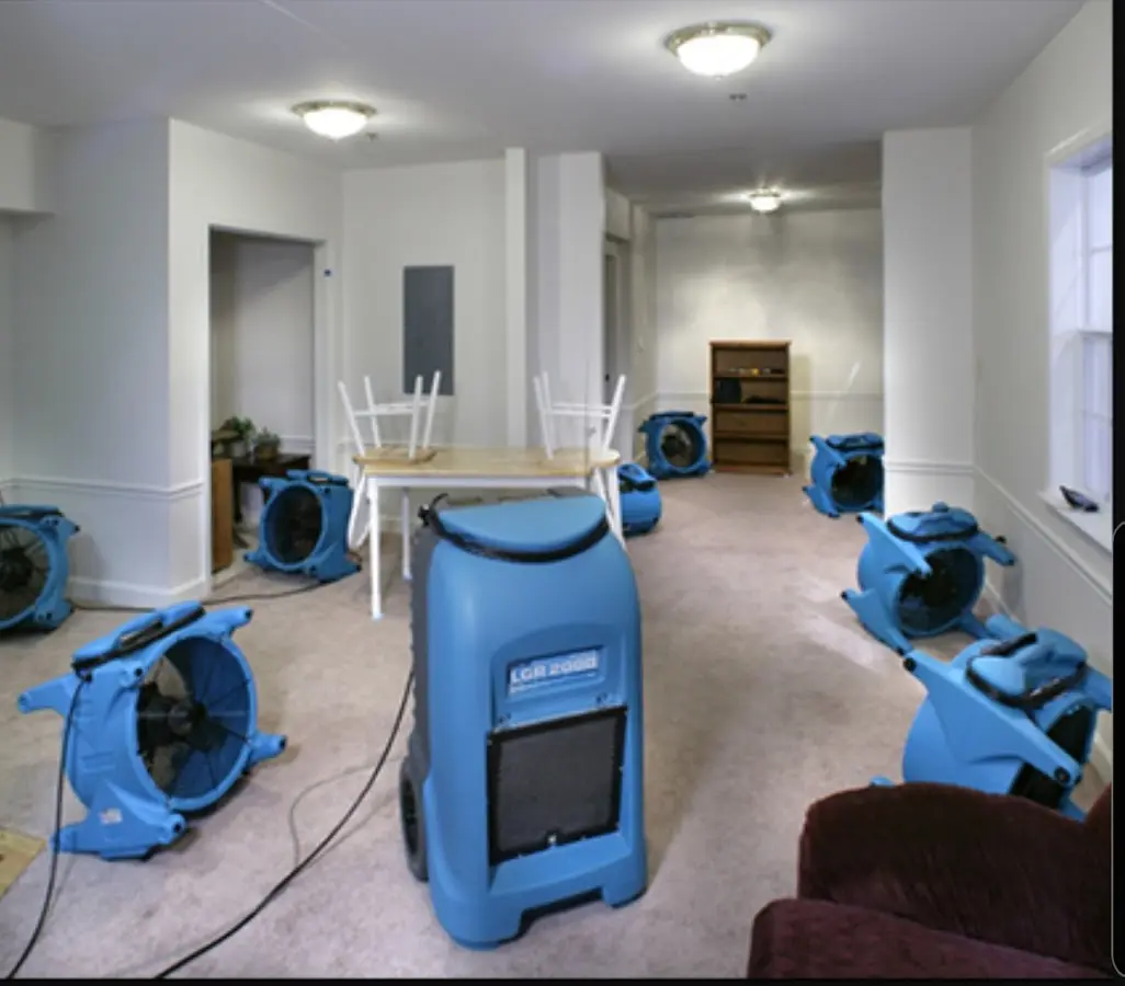 Air movers and dehumidifier setup for Water Extraction & Removal in Ennis